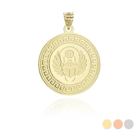14K Solid Gold Egyptian Wings Scarab Beetle Pendant Charm - Yellow, Rose, White